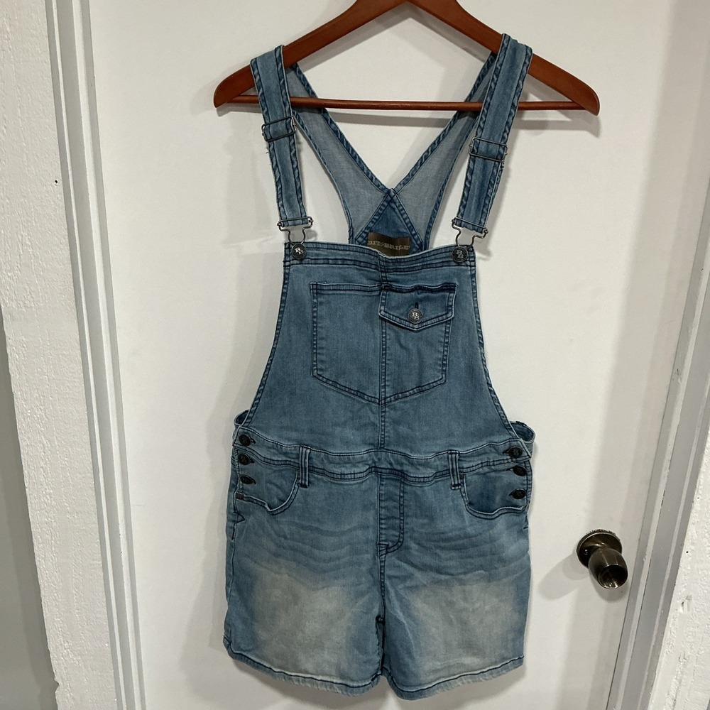 Vintage Bit And Bridle Denim Short Overalls Ladies size 10, Stretch, Light Wash